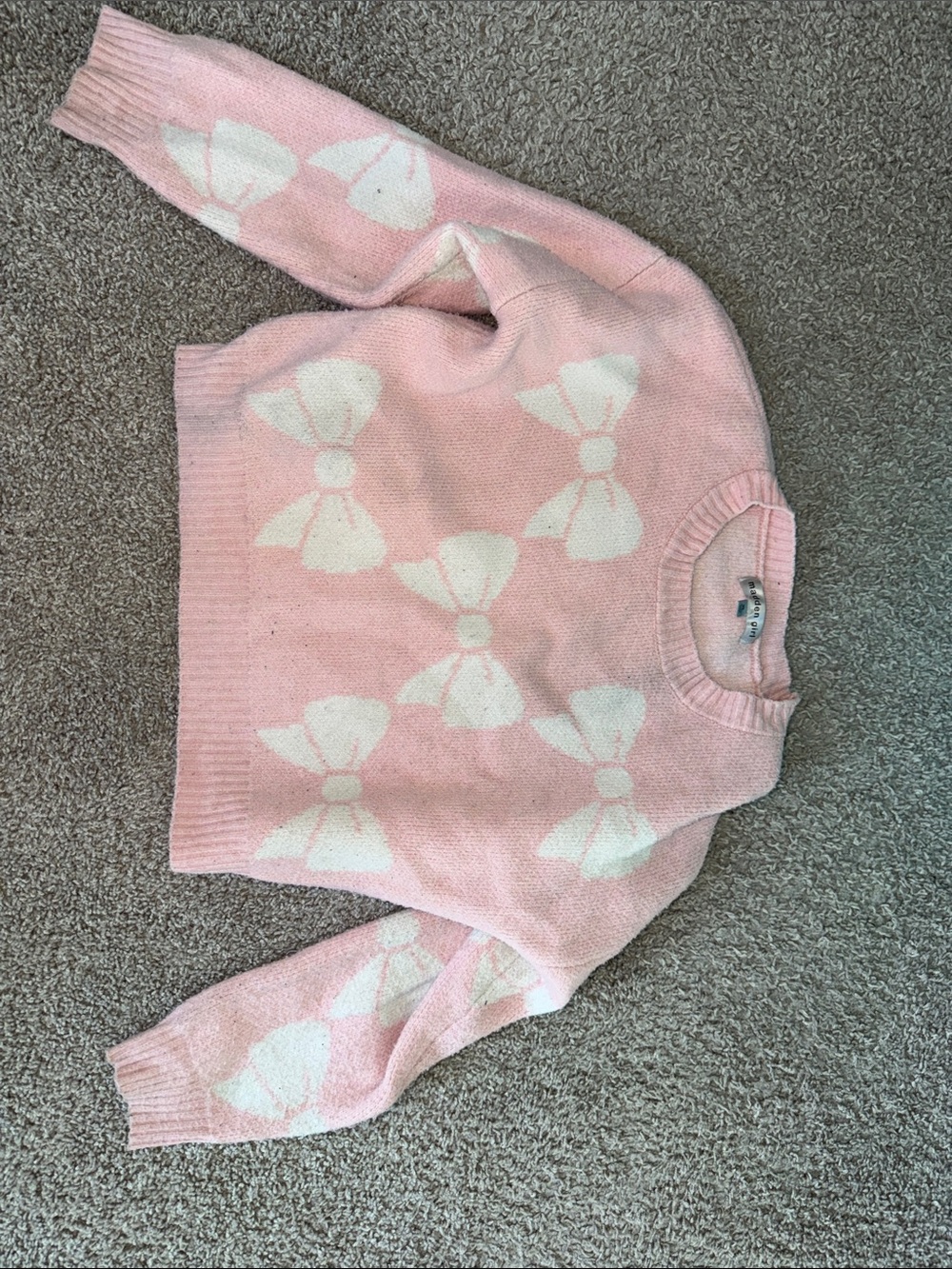 Madden Girl Pink Sweater with White Bow Motif